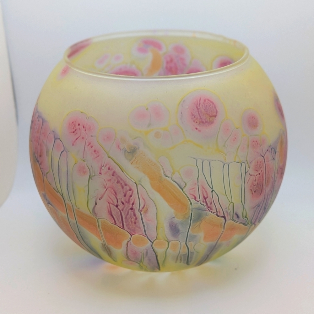 Vintage Artistic Glass Vase with Pink and Yellow Accents Made In Canada